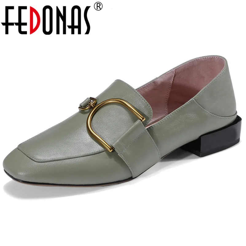 FEDONAS/Новые модные туфли-лодочки без шнуровки; туфли на высоком толстом каблуке из натуральной кожи для свадебной вечеринки; женские элегантные офисные туфли-лодочки с пряжкой