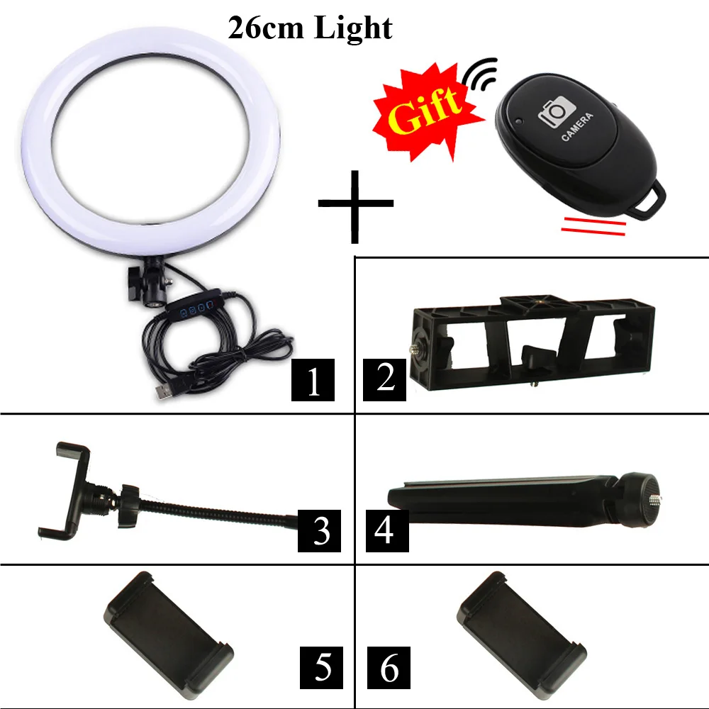 Черный Photography Kit LED Ring Light Video YouTube Photo Ringlight Makeup Light Annular Lamp Bi-color 3200K-5500K 10 Level Brightness - Цвет: Черный