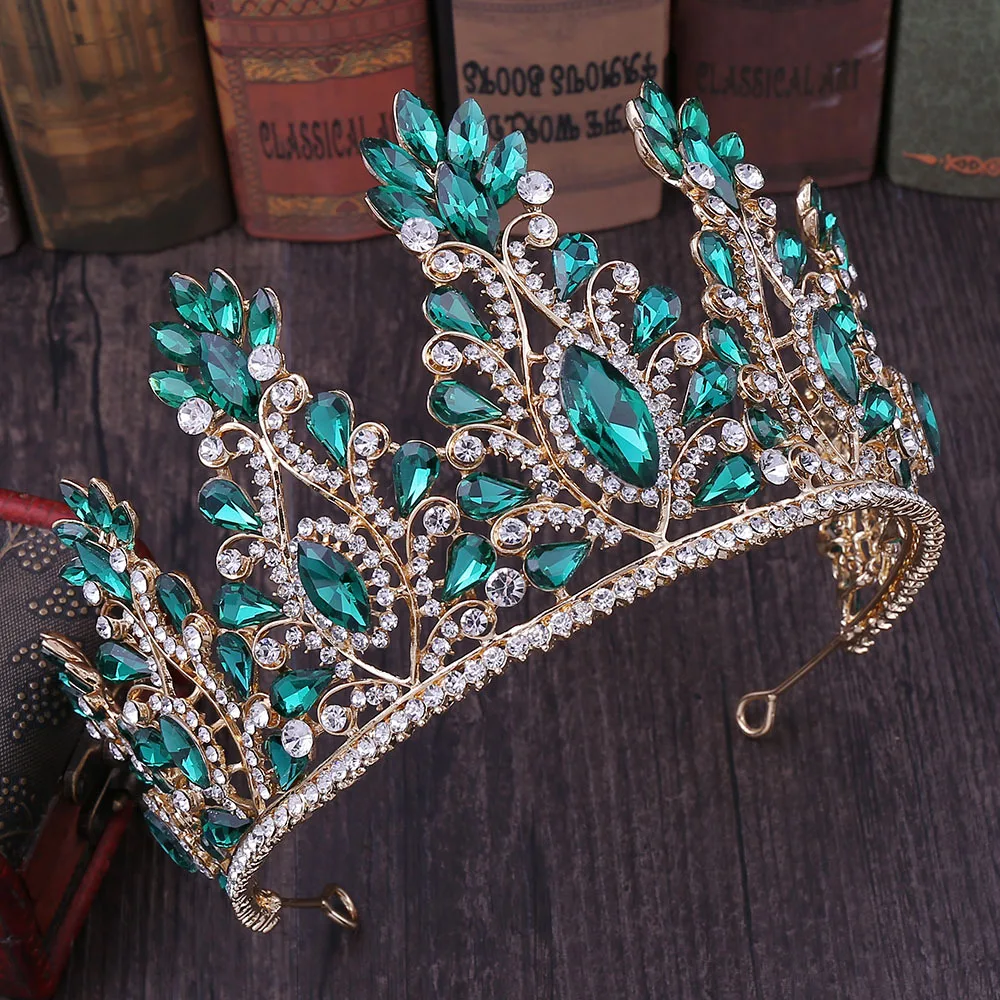 Женская диадема в стиле барокко розовая золотая с кристаллами тиара свадебные