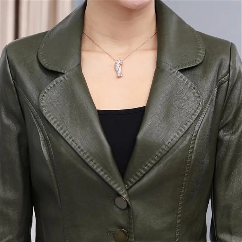 Женская кожаная куртка осенне зимняя одежда женская верхняя длинное тонкое