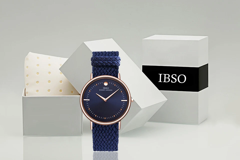 IBSO новые 7,5 мм ультра-тонкие мужские часы синий и черный нейлоновый Плетеный ремешок кварцевые наручные часы повседневные модные часы мужские часы