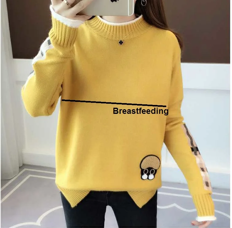 Breastfeeding Осенний свитер для грудного кормления для беременных женщин, Модный мягкий вязаный свитер для кормления грудью, пуловер для кормления грудью, топы - Цвет: Breastfeeding