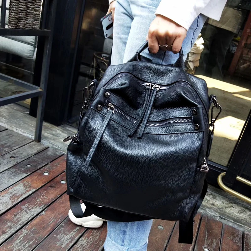 Женский рюкзак из натуральной кожи высокого качества Mochila Feminina Back Pack черный рюкзак