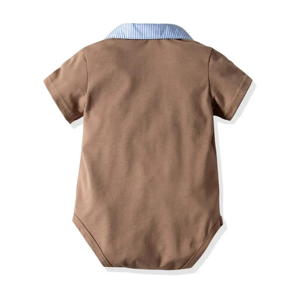 Милый детский коричневый боди с короткими рукавами и карманами летняя одежда для