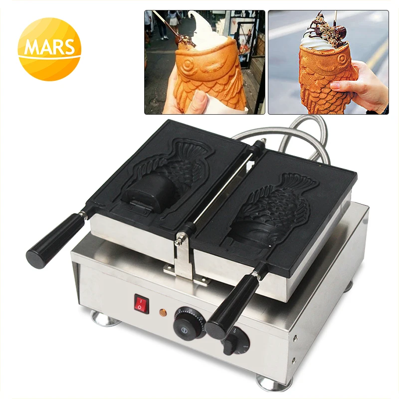

Commercial Non stick Open Mouth Ice Cream Taiyaki Machine Waffle Cone Maker Korea Fish Shape Waffle Cone Making Machine Pan