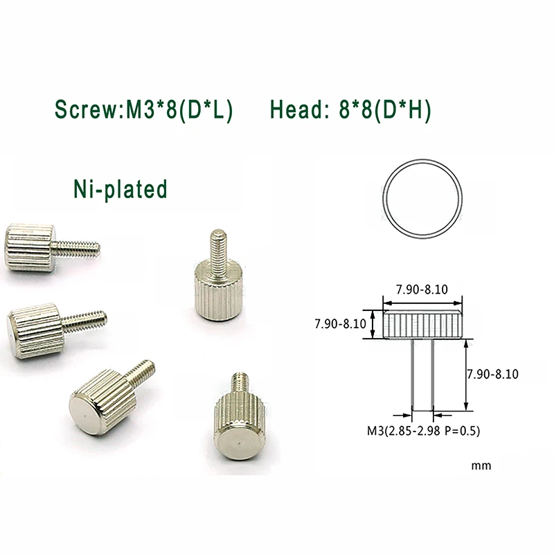 M3x8mm 10 шт. M2.5 M3 M4 нестандартный ручной винт с накатанной головкой цилиндра винты для большого пальца винты для корпуса компьютера Ni-plated черный цинк - Цвет: M3x8mm