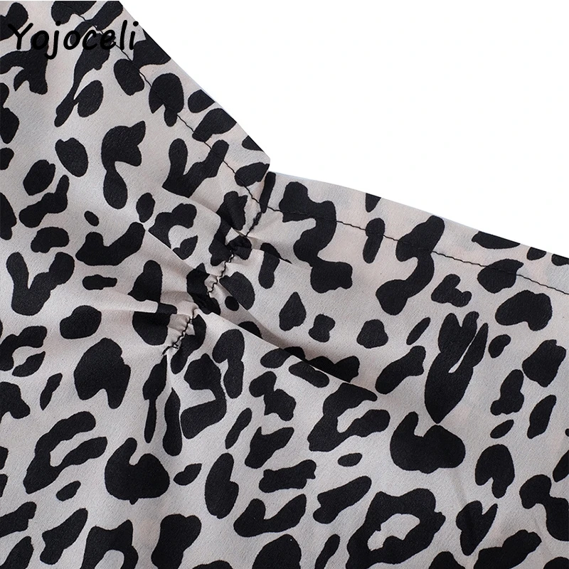 Yojocel 2018 trendy leopard blouses shirt women long sleeve square neck cropped tops streetwear puff female blusas |