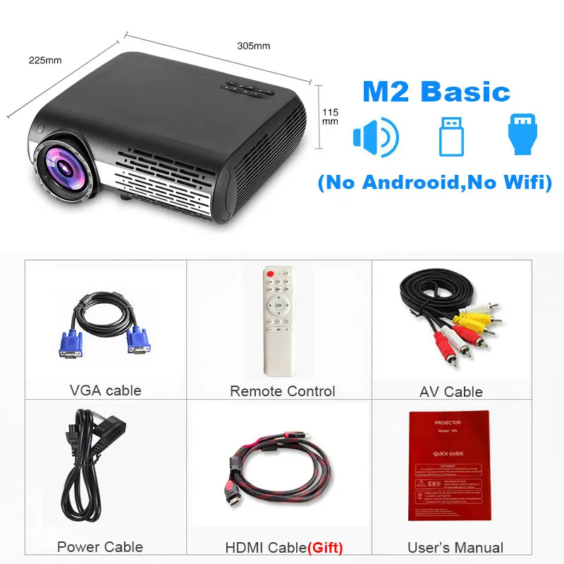 M2 VIVICINE 1080p HD проектор, опция Android 7,1 WiFi Bluetooth домашний кинотеатр светодиодный проектор для видеоигр проектор 5500 люмен проэкторы - Цвет: M2