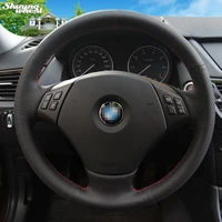 bannis black genuine leather car steering wheel cover for bmw e90 320 318i 320i 325i 330i 320d x1