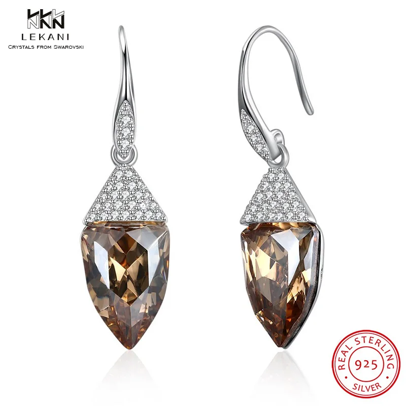 LEKANI Crystals From Swarovski Stud Earrings 925 Cute pop Water Fashion Women's Girls Fine jewelry Crystal gift | Украшения и