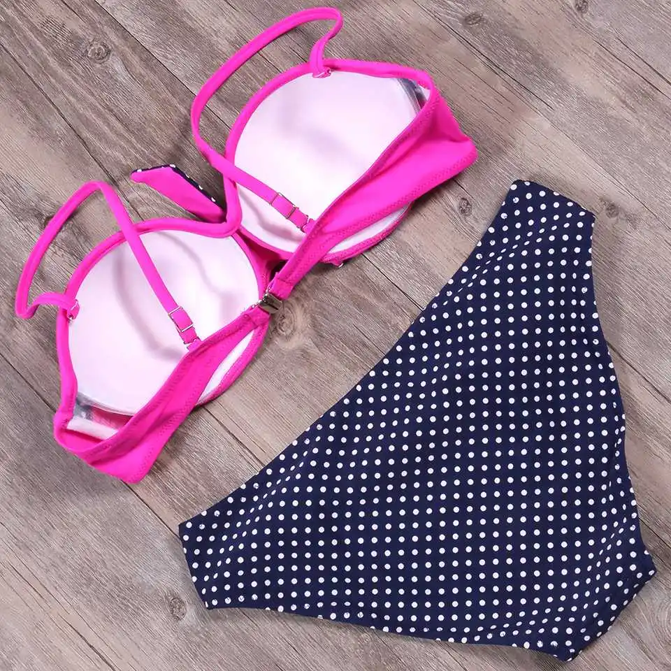 Женский купальник бикини с пуш ап Raintropical двусторонний в горошек купальный костюм