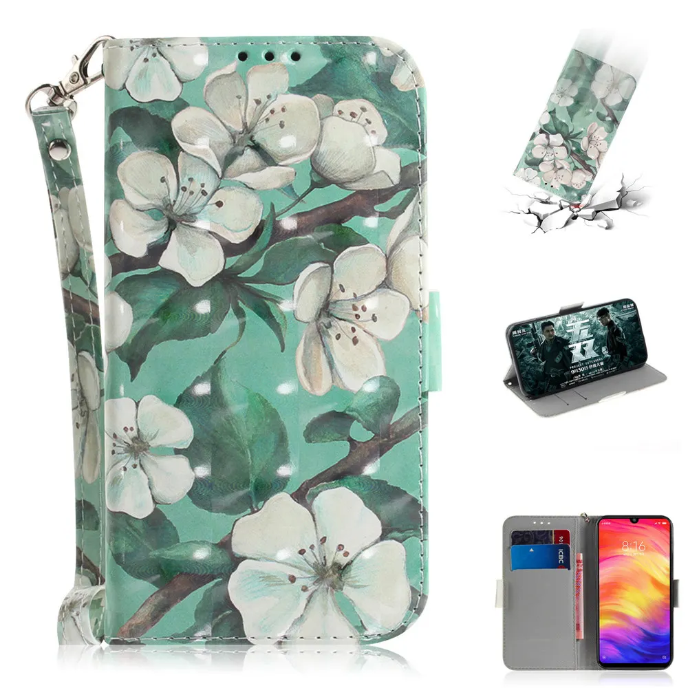 Стильный кожаный чехол-книжка с 3D рисунком для Xiaomi mi A3 9T CC9 CC9e Red mi 7 7A Note 7 K20 чехол с ремешком