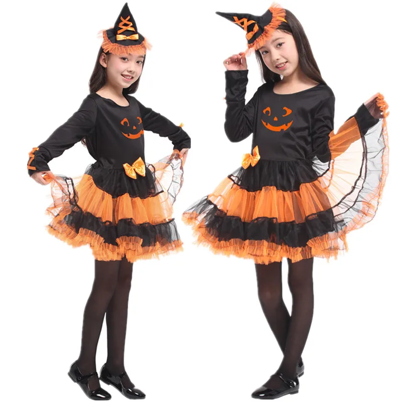 

Kids Girls Pumpkin Witch Costumes Christmas Carnival Halloween Masquerade Children Magician Wizard Fancy Dress Cosplay Clothes