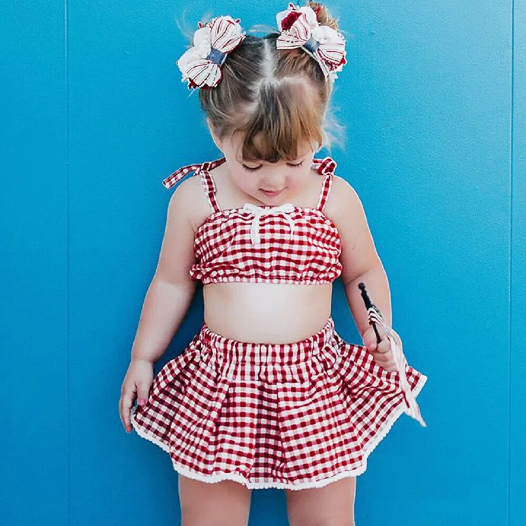 Muqgew/комплекты одежды для малышей маленьких девочек клетчатые топы с принтом и