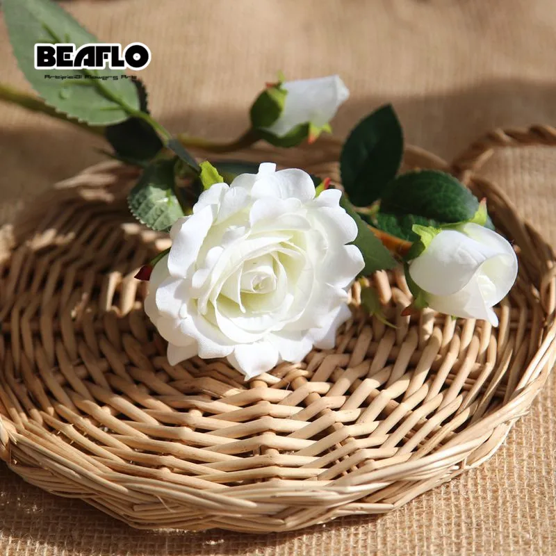 White 1 шт. искусственная бархатная Роза 3 цветок с головками DIY Шелковый цветок для вечерние украшения дома свадьбы праздника 8 цветов - Цвет: White
