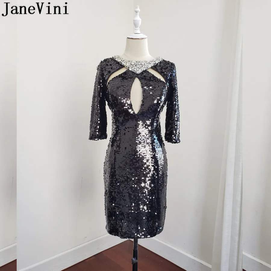 Женское короткое платье с блестками JaneVini облегающее вечернее рукавом 3/4