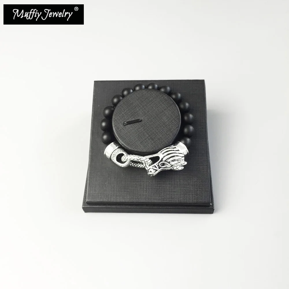 Китайский дракон браслет Серебряная пластина и черный обсидион стиль панк Новая