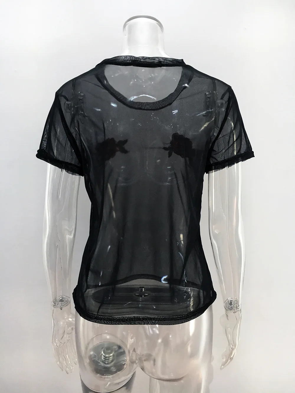 Женская Прозрачная Футболка с коротким рукавом черные пуловеры цветочной