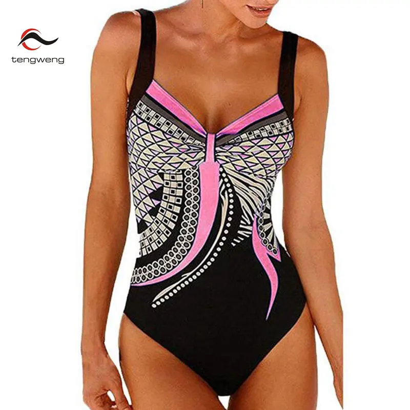 Pink swimsuit Женский купальник размера плюс, слитный купальник с пуш-ап, винтажный купальный костюм, купальник с открытой спиной, пляжная одежда, монокини, купальник - Цвет: Pink swimsuit
