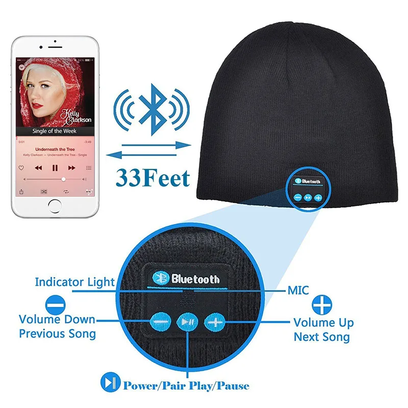 Беспроводная Bluetooth шапочка-бини головной убор динамик с микрофоном