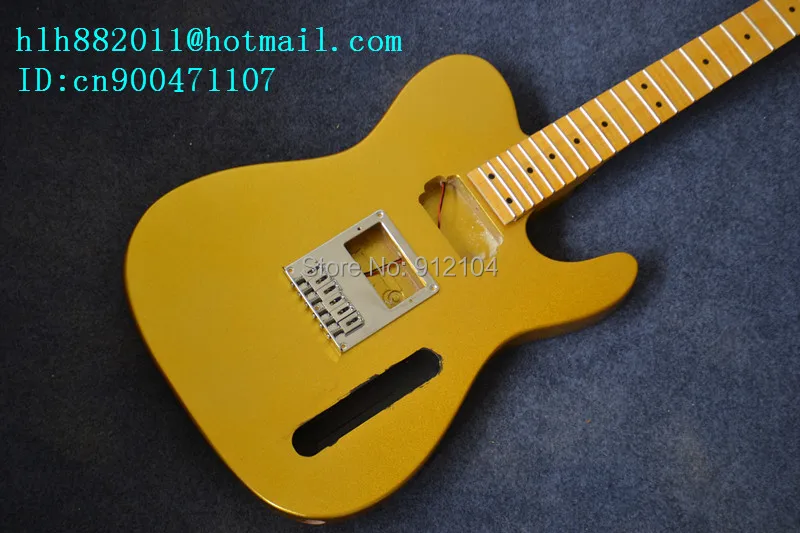 Новая полуготовая электрогитара желтого цвета с мостом и корпусом из красного