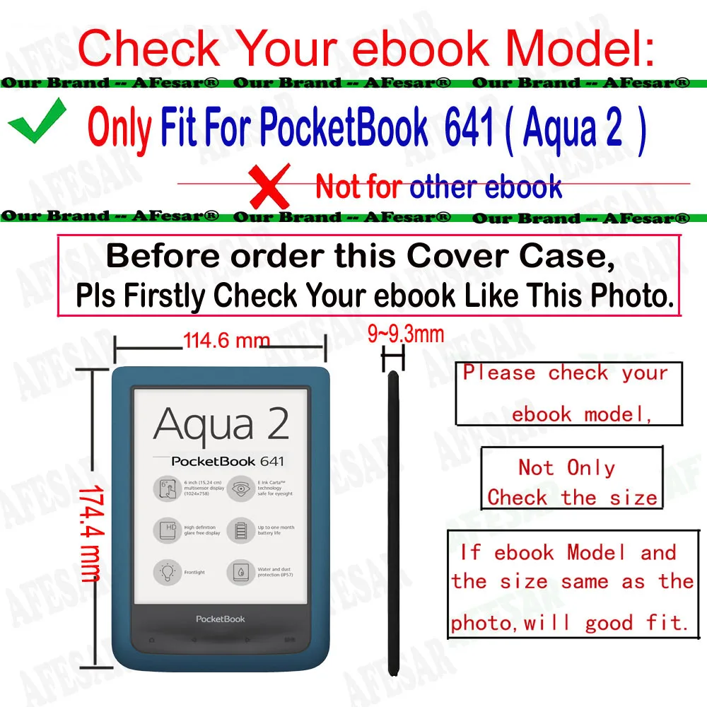 Чехол книжка из искусственной кожи для PocketBook 641 Aqua 2 читалка 6 дюймовый чехол с