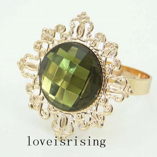 50 шт./лот красивые сверкающие Позолоченные Кольца для салфеток с драгоценными