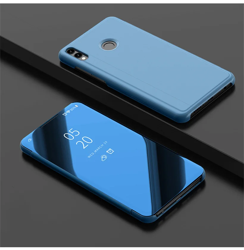 blue Зеркальный чехол для huawei Honor 8x на Honor 8x Max, умный зеркальный Прозрачный чехол с откидной крышкой, чехол для телефона huawei Honor 8x6,5" - Цвет: blue