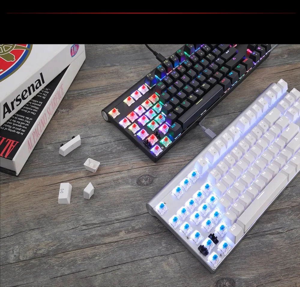 Motospeed CK101 Проводная Механическая игровая клавиатура RGB светильник эргономичный 87 Ключи против ореолов синий/красный переключатель