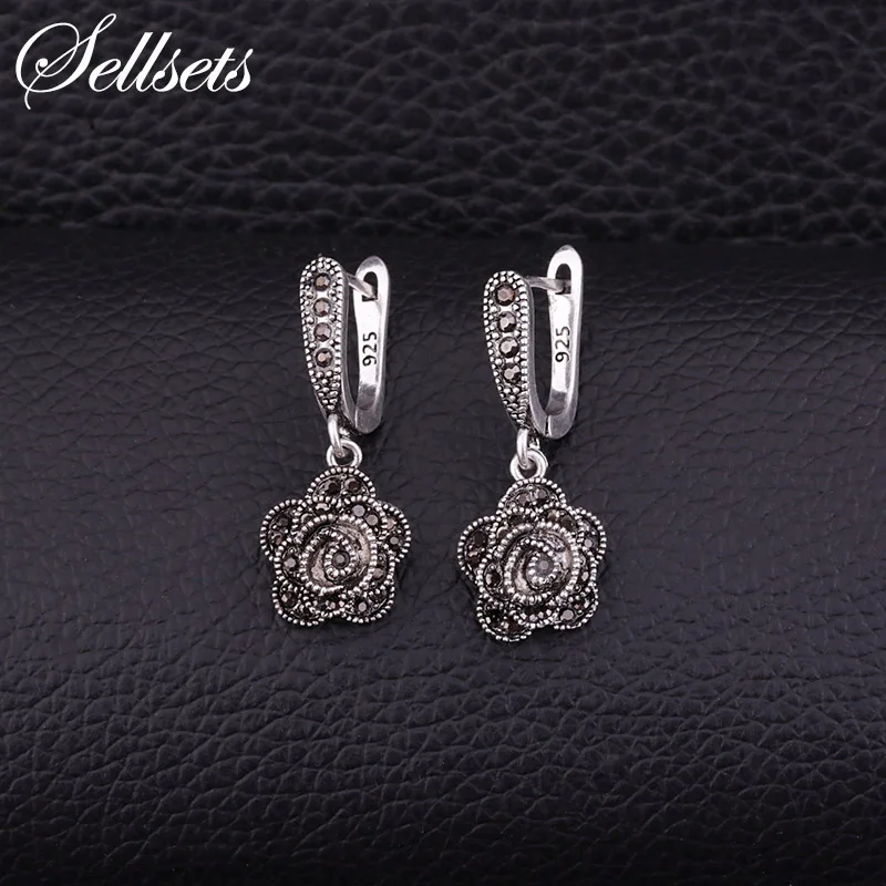 Серьги подвески женские в вечерние цветка розы серебристого цвета|earrings for|drop