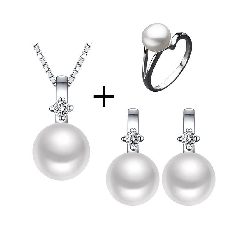 

Sinya 925 Sterling Silver jewelry sets for women with freshwater pearls earring pendant necklace & ring best gift for lovers Mom