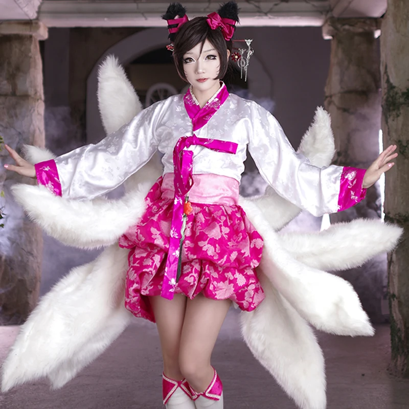 LOL династии Ahri платье форма с парик хвост уши способный преодолевать Броды для