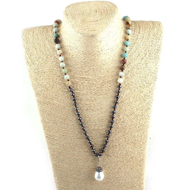 MOODPC модный натуральный Амазонит камень узелковые гематитовые бусы жемчужные