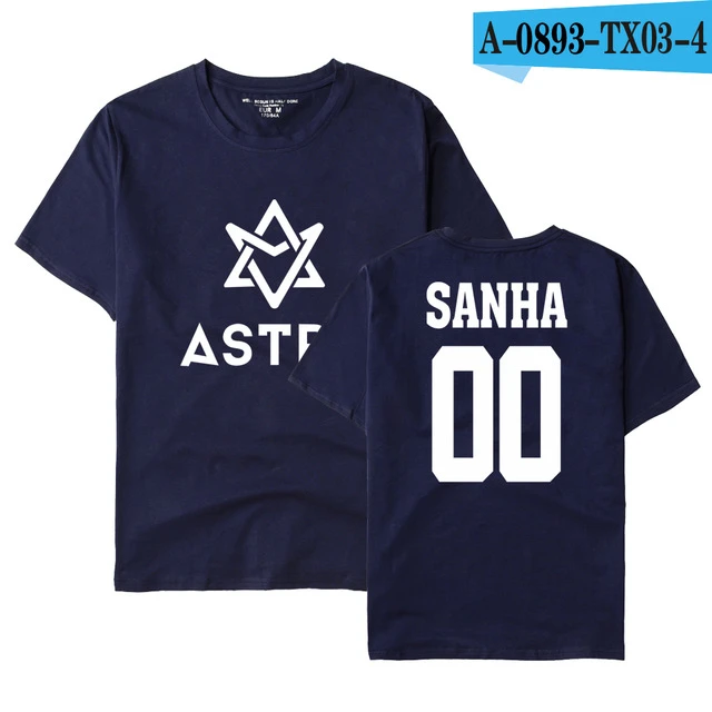 navy blue KPOP ASTRO STAR Group Футболка с принтом модные хлопковые футболки летняя футболка с коротким рукавом Повседневная футболка размера плюс одежда унисекс - Цвет: navy blue