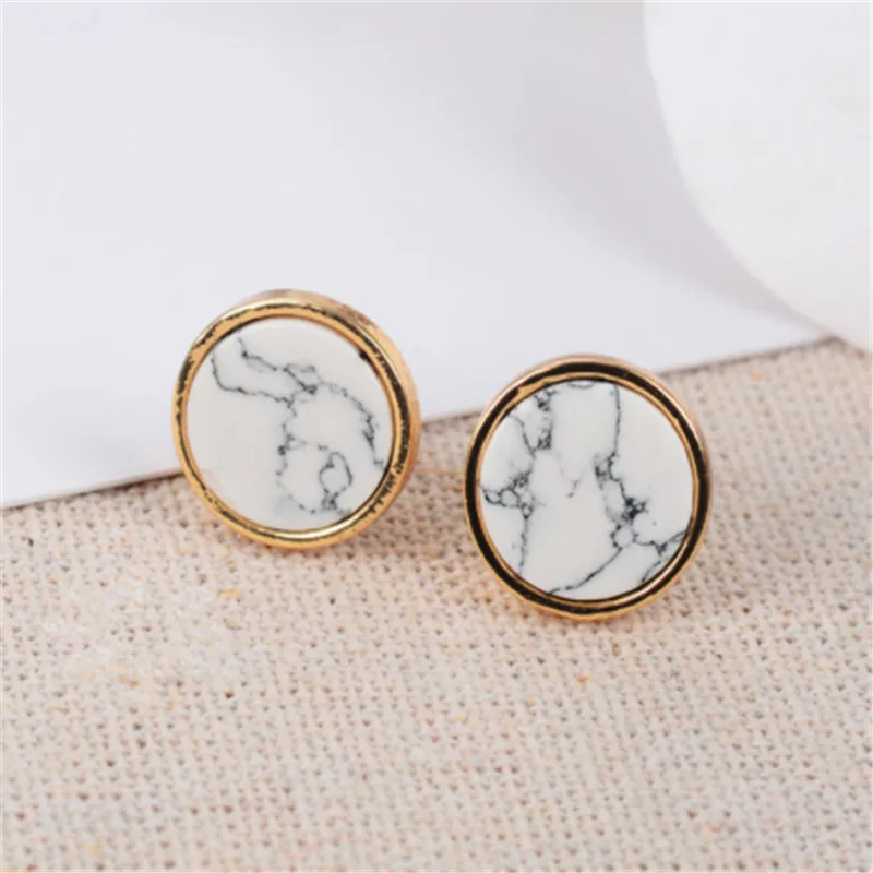 Женские круглые серьги-гвоздики с мраморным камнем геометрические серьги из