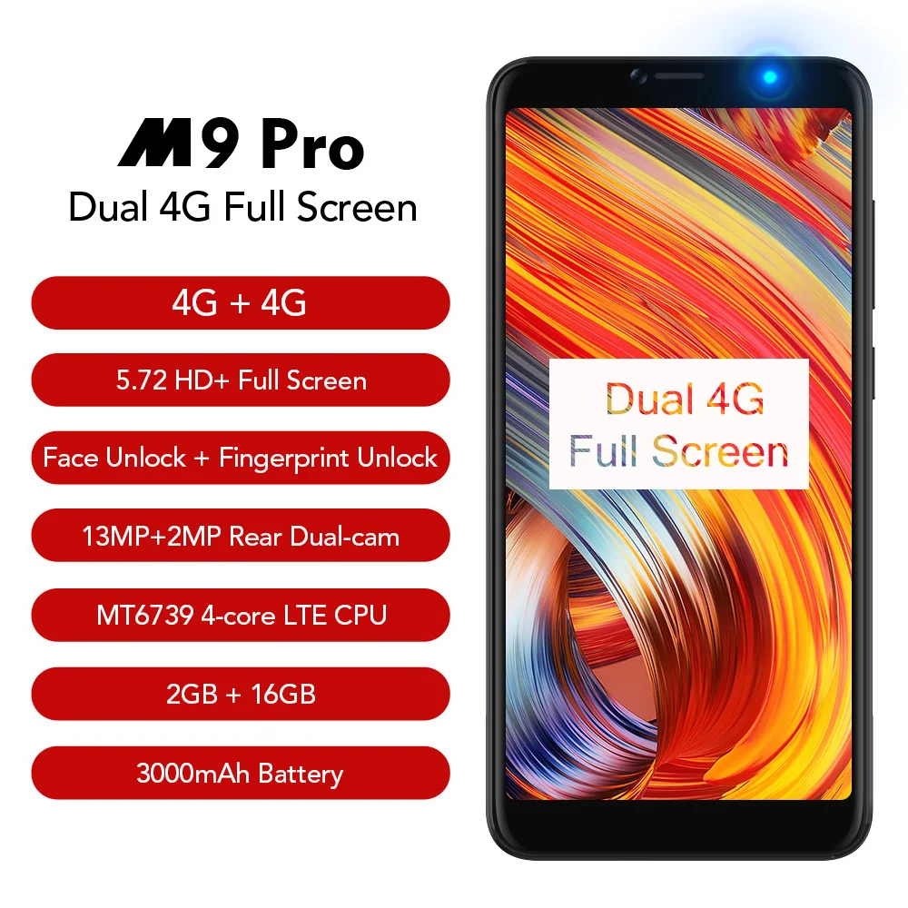 Смартфон LEAGOO M9 PRO 5 72 дюймов 18:9 полный экран разблокировка лица 2 Гб ОЗУ 16 ГБ Android 8 1