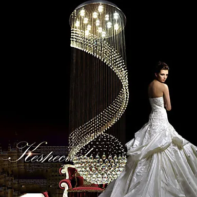 

Modern Crystal Chandelier Pendant Lighting Hanging Ceiling Lamps Fixtures with LED Source Clear K9 Crystal