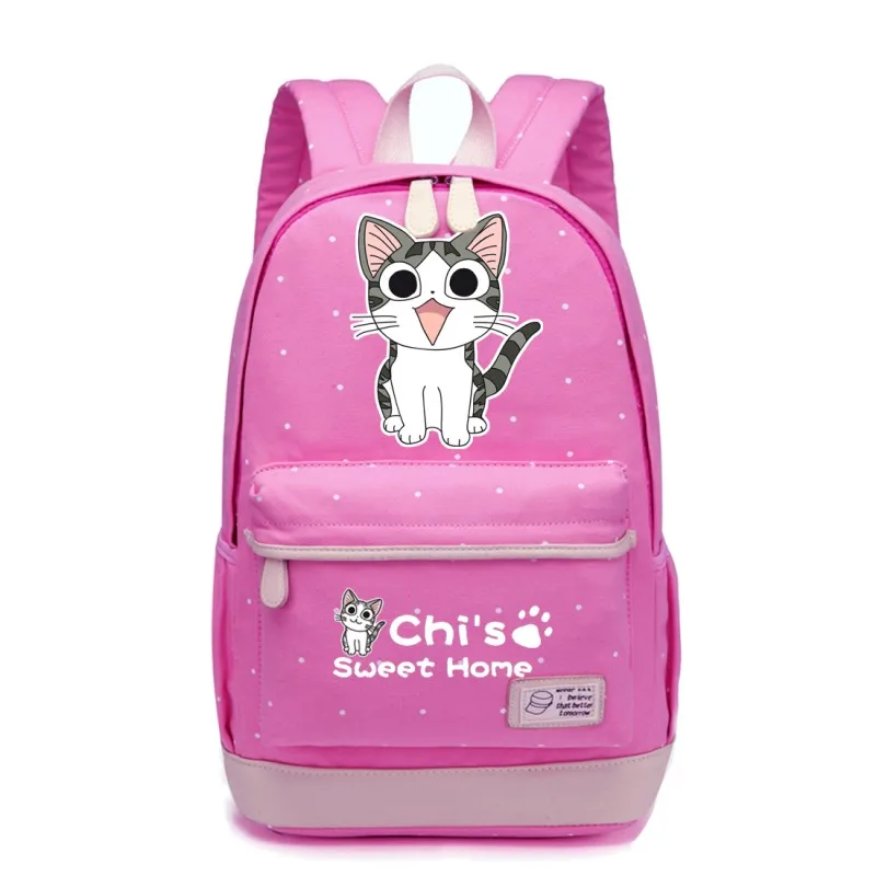PINK3 WISHOT chi's sweet home/Милая парусиновая сумка с изображением кота и сыра; рюкзаки с оборками; рюкзак для девочек; школьная сумка; дорожная сумка - Цвет: PINK3