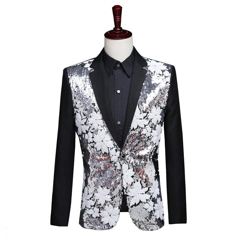 Мужской повседневный Блейзер цветочный костюм куртка блейзер с блестками