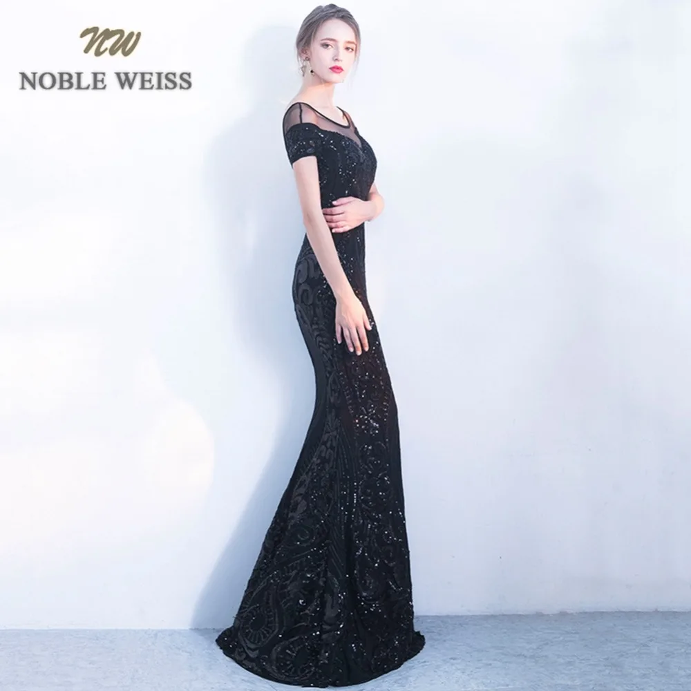 Платья для выпускного вечера, Сексуальное Черное длинное платье русалки с коротким рукавом и круглым вырезом, платье для выпускного с открытой спиной, вечернее платье