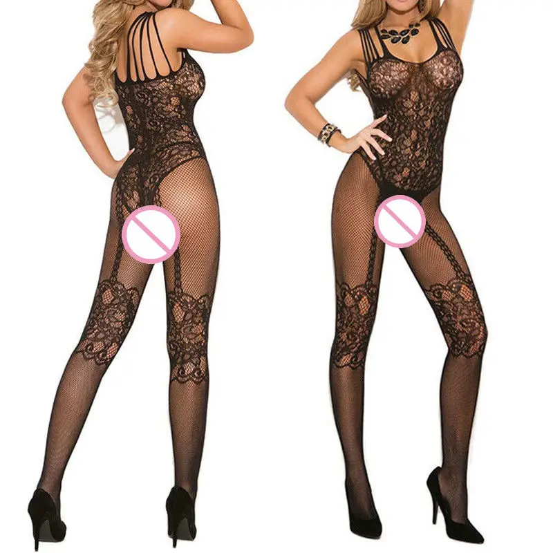 New Black Bodystocking Fishnet Sheer Mesh Bodysuit Sexy Leotard Sex Clothes Open Crotch Flower Hot Stocking On The Body | Тематическая