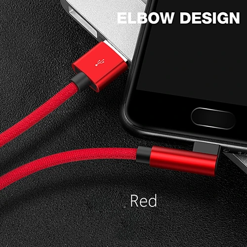 GUSGU 90 градусов Microusb провод для быстрой зарядки данных зарядное устройство с нейлоновой оплеткой микро USB Длинные телефонные кабели для samsung - Цвет: Red