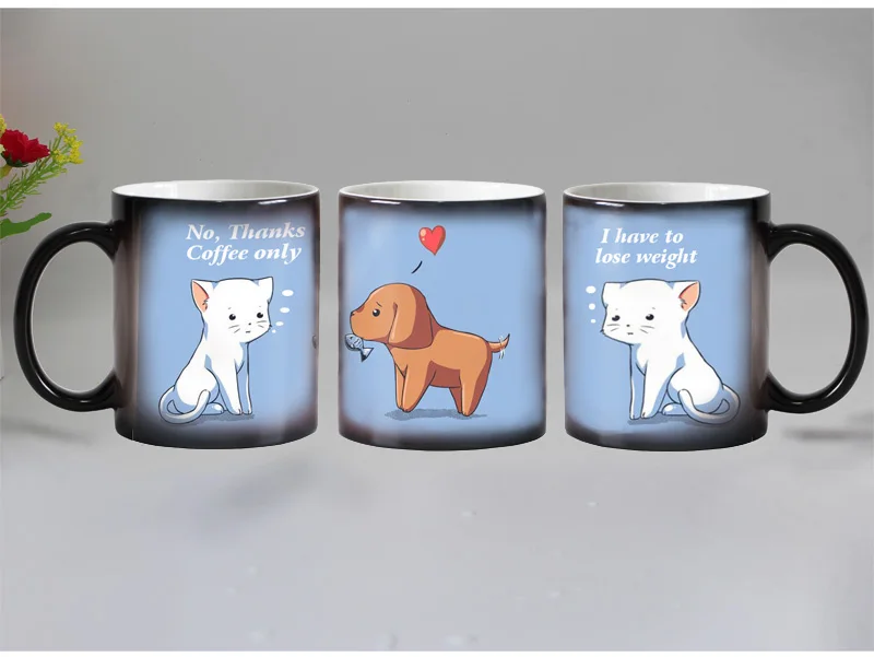 cute cat and dog 12 дизайн, кружка для кофе с изображением животных, меняющая цвет, термочувствительные Волшебные кружки, керамическая чашка для кофе, чая, кружка с изображением кота, волка, тигра, чашки - Цвет: cute cat and dog