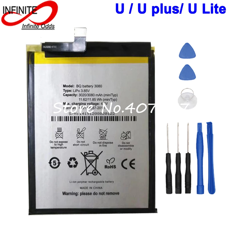 Для BQ Aquaris U plus Lite аккумулятор 3080mAh Мобильный телефон замена батареи с бесплатными