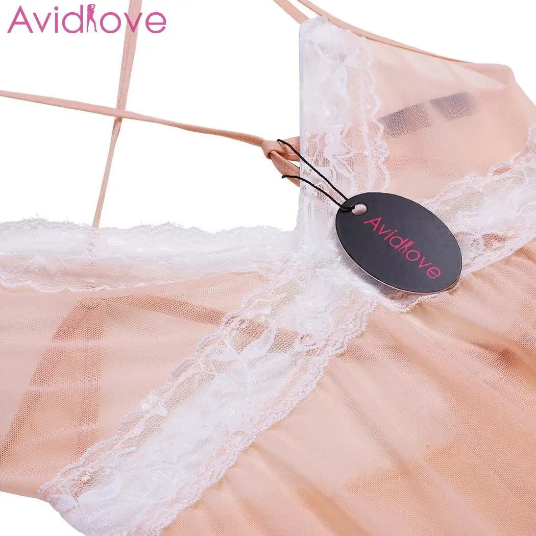Avidlove Women Sexy Lingerie Underwear Erotic Babydoll Halter Nightwear Sheer Dress with G-string Lace Patchwork | Тематическая