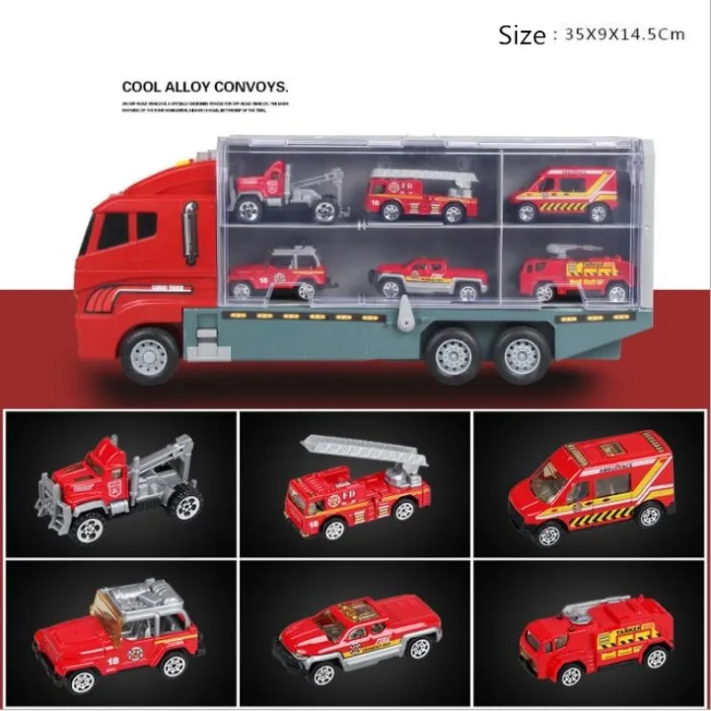 Автомобили из литого металла игрушка 2 в 1 грузовик сплава Hauler с 12 маленькими