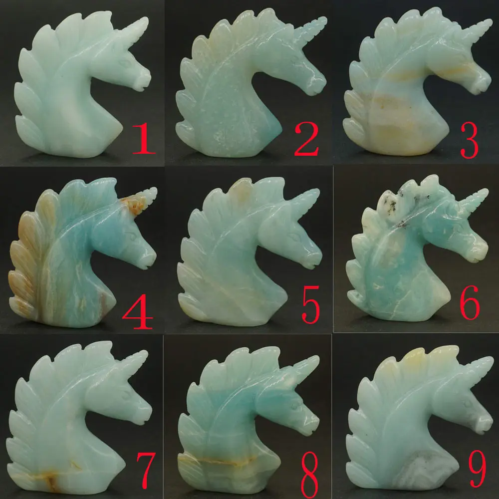 2 &quotприродный драгоценный камень Amazonite Статуэтка единорога рейки исцеляющая
