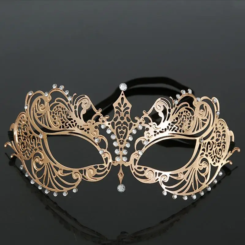 rose gold color 1 шт., Черная Женская металлическая маска для глаз, Вечерние Маски для лица, венецианские костюмы для маскарада и Хэллоуина, Карнавальная маска для анонима - Цвет: rose gold color
