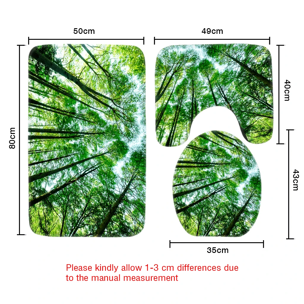 Набор ковриков для ванной 3 шт. коврик с зелеными лесами и рисунком дерева