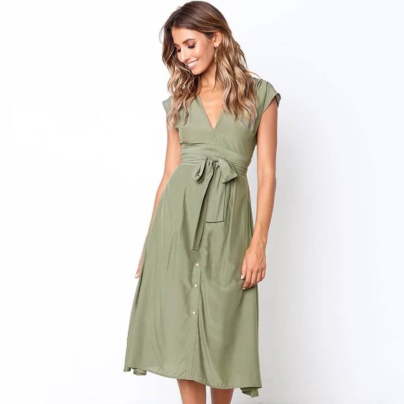 Женское летнее однотонное платье с v образным вырезом сарафан в полоску